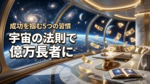 宇宙の法則で人生の成功を掴む！お金を稼ぐ億万長者になるための5つの習慣（記事のアイキャッチ画像）